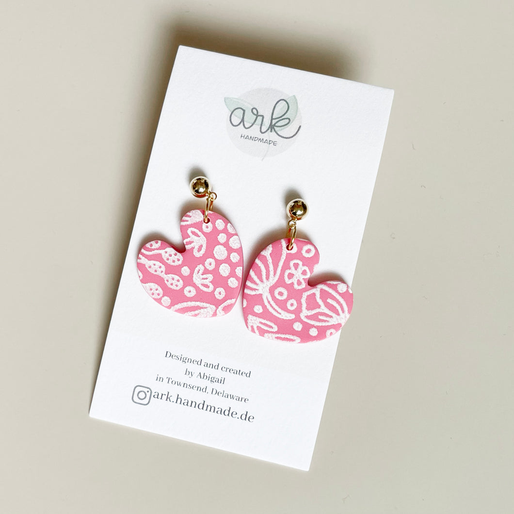 Pink Floral Heart Earrings