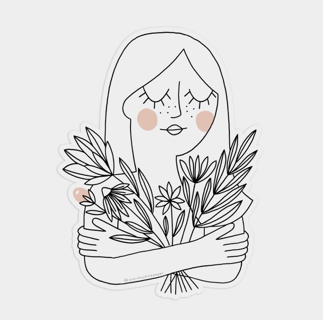 Girl with Flowers Sticker